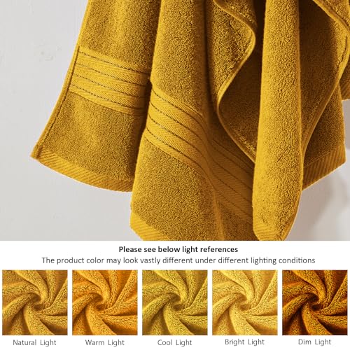 COZYART Gold Bath Towel Set 6pcs, Turkish Cotton Bathroom Towel Sets Soft Absorbent and Durable 650 GSM Luxury 6 Pcs with 2 Bath Towels, 2 Hand Towels, 2 Washcloth - color: Gold, size: 6 Piece Towel Set