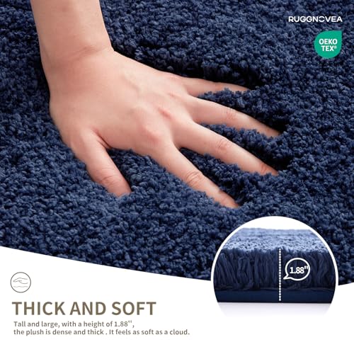 Bathroom Rugs Non Slip Washable, Ultra Thick Soft Microfiber Absorbent Bath Mats, High Density Foam Latex Non Slip Backing Bath Rugs, Fluffy Floor Carpet for Tub&Shower 24x17, Navy - color: Navy Blue, size: 24" X 17"(Small Bathroom Rug)