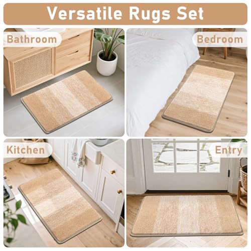 Bsmathom Bathroom Rugs Sets 4 Piece, Soft Absorbent Microfiber Bath Rugs with U-Shaped Contour Toilet Rug and Toilet Lid Cover, Thick Non-Slip Plush Shaggy Bath Mat Set,Beige - color: Beige, size: 18"x26"+18"x48"+U20"x24"+Cover19"x21"