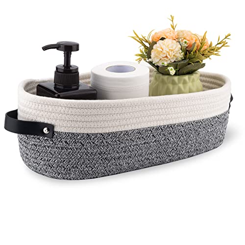 Small Cotton Rope Woven Basket Toilet Paper Baskets for Organizing Decorative Basket for Boho Decor Small Storage Basket 13"x5.9"x4" Variegated Gray&White - color: Variegated Gray