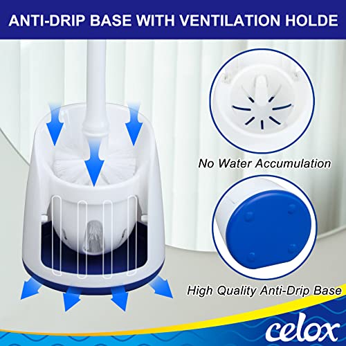 CELOX Toilet Bowl Brush and Holder, Compact Toilet Brush with Breathable Ventilation Stand Base, Bathroom Cleaning Kit, White, 2 Set - color: White