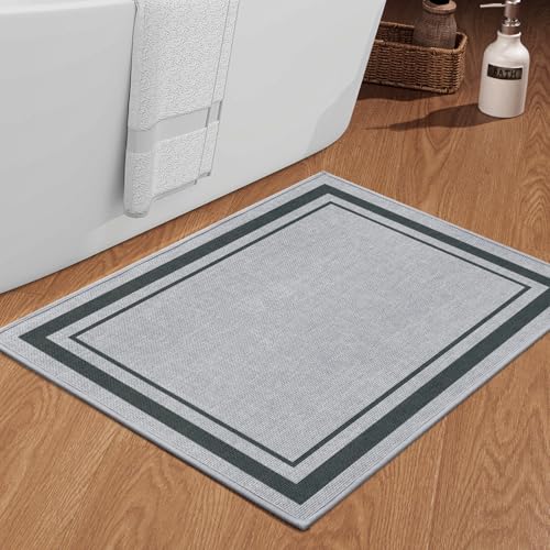 chakme Bathroom Rugs Mat 36x24, Ultra Thin Non Slip Bath Mat Large Quick Dry Absorbent Bath Mat for Bathroom Floor, (Light Grey, 36"x24") - color: Light Grey, size: Medium (36" x 24")