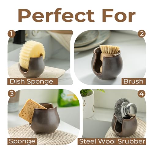 Zoeeker Sponge Holder for Kitchen Sink, Ceramic Dish Sponge Drying Rack Scrubby Holder Kitchen Organizer Cute Sink Caddy, Farmhouse Decor, Dark Agate Red - color: Dark Agate Red, size: Barrel-type