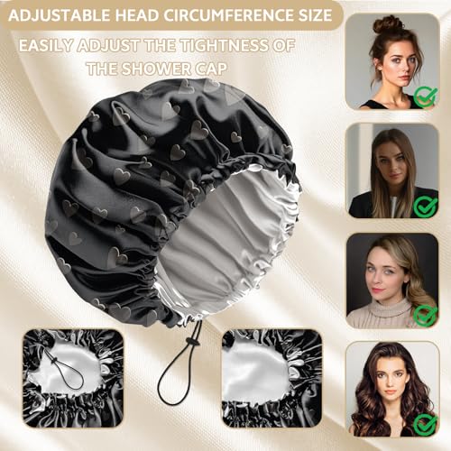 Shower Cap Adjustable Waterproof Double Layer Elastic Reusable Hair Bath Cap Cute Aesthetic for Women Girls-Hearts - color: R11-Hearts