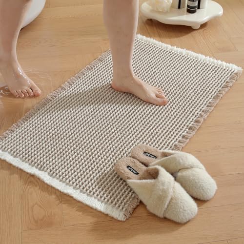 Waffle Bath Mat - Super Water Absorbing Bath Mat Quick Dry, Bathroom Rugs Non Slip Washable, Rubber Backed Bathroom Mat for Bathroom Floor, Tub and Shower, 24" x 72", Brown & White - color: Brown & White, size: 24" x 72"