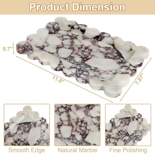 100% Natural Marble Vanity Tray - Real Stone Storage Organizer for Bathroom/Kitchen/Vanity/Dresser, Countertop Tray for Perfume, Jewelry, Home Decor, 11.8 x 7.8 x 0.7 Inch - color: Calacatta Viola