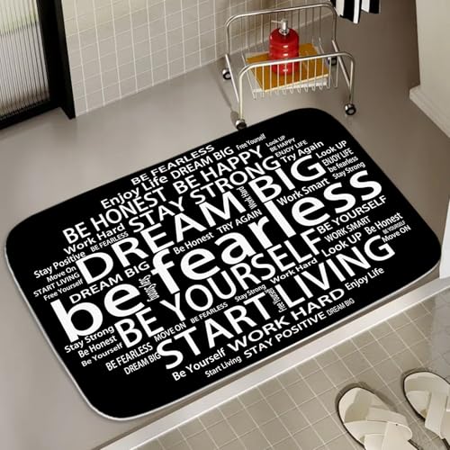 Inspirational Quotes Be Fearless Dream Coral Velvet Bath Rugs Non Slip Shower Mat for Bathroom Decor Sets Door Rug with Rubber Backing Absorbent Kitchen Floor Carpet 20 x 31 inches Black and White - color: Multi Color 14, size: 2' x 1'4" (Rectangular)