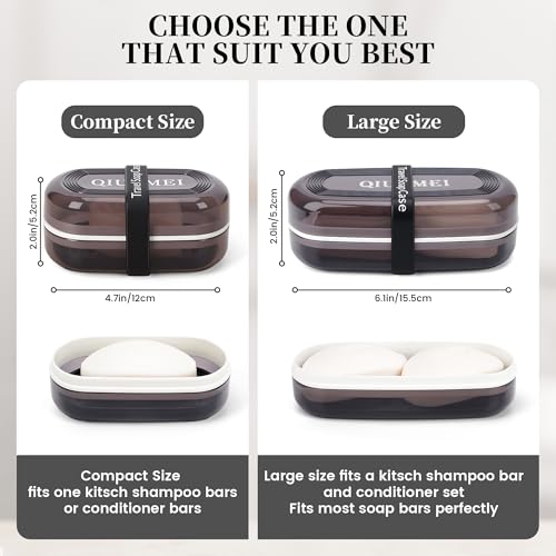 Shampoo Bar Holder Travel Case | Leakproof Soap Container with Lid & Drain Tray | Includes Silicone Strap and Soap Bag | Compatible with Kitsch Solid Shampoo and Conditioner Bars (Black, Large) - color: Black Style A-large
