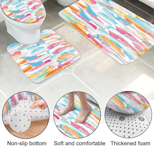 Lnond 4Pcs Abstract Shower Curtain Sets with Rugs, Watercolor Geometric Paint Bathroom Sets with Shower Curtain and Rugs and Accessories - color: Watercolor Geometric Paint