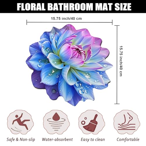 Floral Diatomaceous Earth Floor Mat 3D Flowers Pattern Bath Mat Non-Slip Bath Rug Safe Absorbent Quick Drying Bathmat Suitable for Bathroom Kitchen Entrance (Style 2, 15.75"/40cm) - color: Style 2, size: 1'4" x 1'4" (Flower)