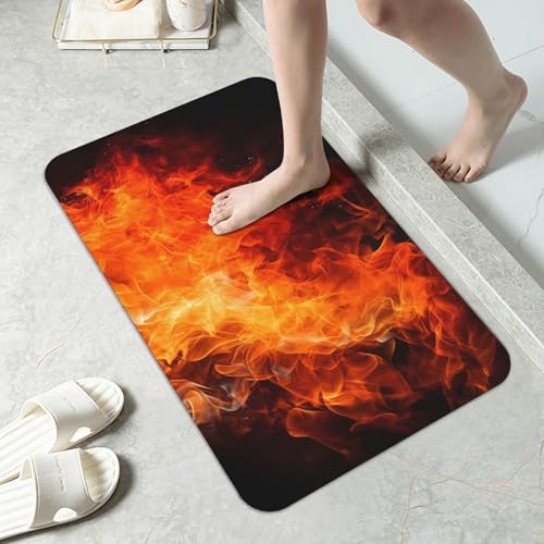 Stone Bath Mats for Bathroom Diatomaceous Earth Bath Mat Super Absorbent Floor Mat Roaring Flame Stone Drying Mats Quick Drying Diatomite Shower Mat for Bathtub Pad 19.7x31.5in - color: Roaring Flame, size: 1'8" x 2'8" (Rectangular)