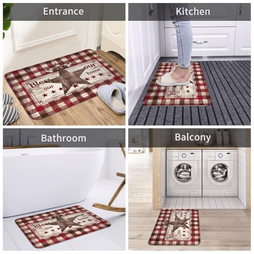 Bath Mat Country Star Burgundy Red Plaid Berry Retro Wood Grain Quick Dry Bathroom Rugs Non Slip Absorbent Shower Flannel Rug Floor Mat for Bathroom,Bathtub,Sink,Bedroom,16"X24" - color: Cay22