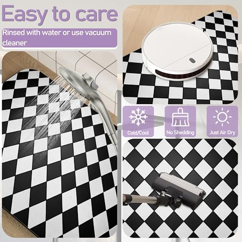 Black White Checkered Bathroom Mat, Non Slip Rubber Backed Fast Dry Bath Rug, Thin Bath Mat for Bathroom Kitchen 17"x30" - color: Black White Checkered