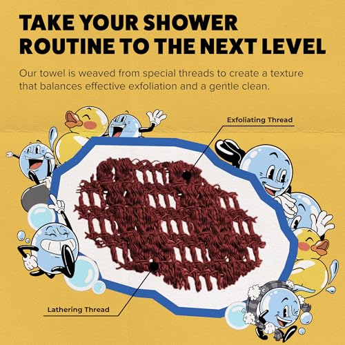 GOSHI Exfoliating Shower Towel - Long Body Scrubber for Back Acne, KP & Smooth Skin - Durable Rip-Resistant Weave, Quick-Dry Nylon Washcloth - Ethically Crafted in Gunma, Japan - Red - color: Red