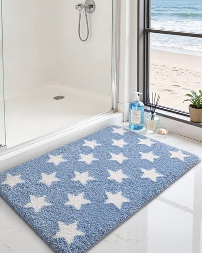 DEXI Star Bathroom Rug, 32x20 Non Slip Washable Bath Mat Absorbent, Ultra Soft Plush Microfiber Bathmat Quick Dry for Shower Floor, Tub, Sink, Light Blue - color: Light Blue, size: 32" X 20" (Rectangular)