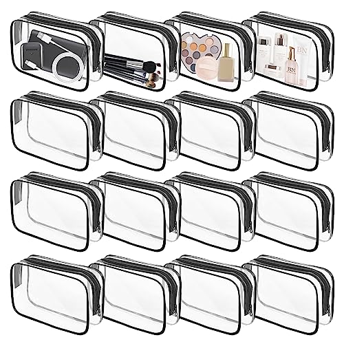 16 Pieces Clear Makeup Bags Bulk, TSA Approved Toiletry Bag for Travel, PVC Waterproof Travel Small Pouches Clear Pouch with Zipper for Men and Women Carry-on Travel Essentials Cosmetic Bags (Black) - color: Black