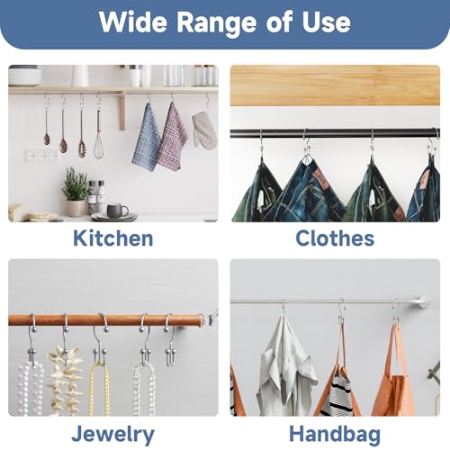 Titanker Shower Curtain Hooks Rings, Rust Resistant Metal Minimalist Simple Double Glide Shower Hooks Rings for Bathroom Shower Rods Curtains, Set of 12 Hooks - Chrome - color: Chrome, style: Minimalist