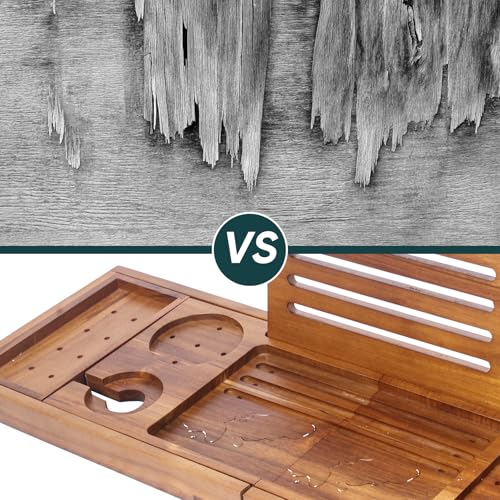 Premium Foldable Teak Bathtub Tray, Expandable Bath Tray for Tub, Luxury Bathtub & Bathroom Accessories - color: Teak