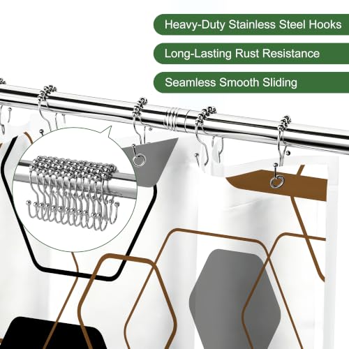 LQCOOL Brown Black Hexagon Shower Curtain and Liner, 3 in 1 Shower Curtain Set with 12 Double Sided Shower Curtain Hooks, Waterproof Fabric Shower Curtains for Bathroom,72" W*72" H - color: Black