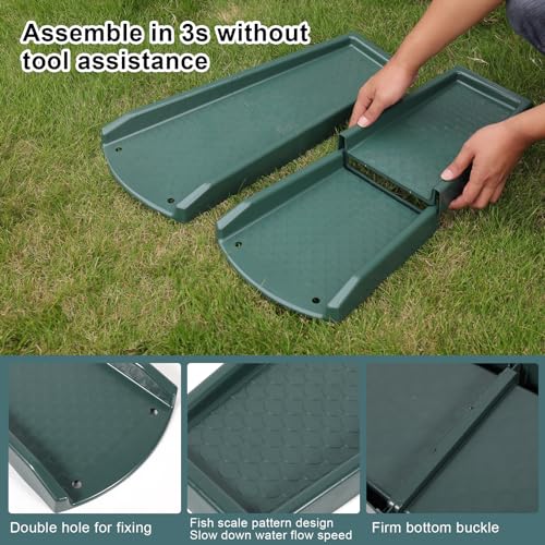plusgutter Rain Gutter Downspout Splash Block, Gutter Downspout Extensions for Water Drainage, 24" Gutter Splash Guards Downspout Extender, Fixable Down spout Drain Trays with PE Nails(1 Pack, Green) - color: Green