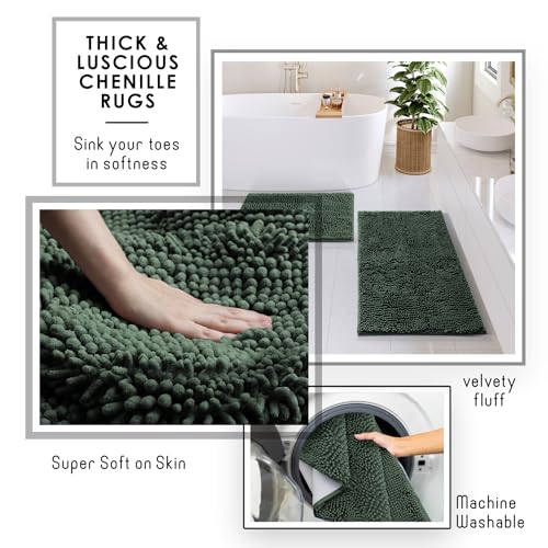 Clara Clark Bathroom Accessories Set - 27PC Bathroom Set with Adhesive Corner Shower Caddy Hanging, Bathroom Sets with Shower Curtain and Rugs, Hunter Green Shower Curtain Set with Bathroom Trash Can - color: Hunter Green, size: Complete Set + Bath Rug +