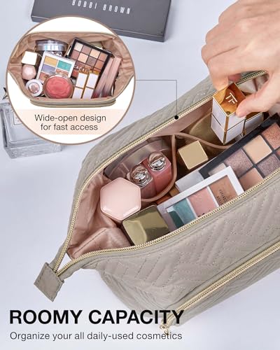 BAGSMART Travel Makeup Bag, Cosmetic Bag Small Make Up Organizer Case,Wide-open Pouch for Women Purse for Toiletries Accessories Brushes,Large Tranquil Gray - color: B-1 Layer- Tranquil Gray, size: Large