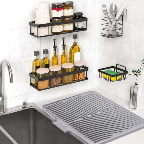 TIKNIK Silicone Dish Drying Mat for Kitchen Counter - Heat Resistant & Non-Slip Dish Drain Pad with Built-In Drain, Dishwasher Safe, Quick-Dry, Hangable & Roll-Up for Storage, Grey-1pcs, 20" x 15" - size: 20" x 15"