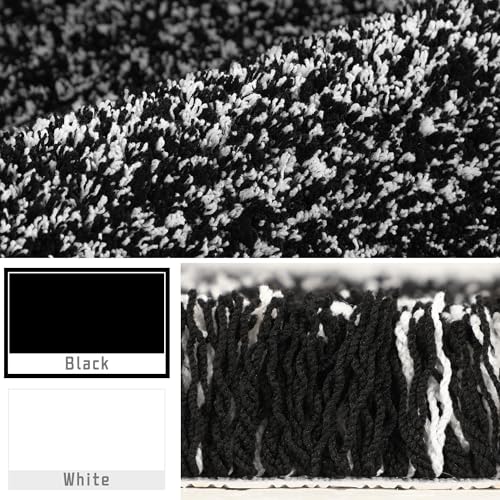 Yimobra Toilet Rugs U Shaped Washable 24X20, Ultra Soft and Water Absorbent Bath Mats, Non Slip Fluffy Shaggy Luxury Microfiber Contour Bath Rugs for Toilet, Dry Quick, Black and White - color: Black and White, size: 20" X 24" Contour Rug