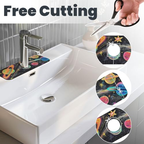 Kitchen Sink Splash Guard Faucet Mat, Colorful Planets Stars Space Diatom Mud Absorbent Draining Mat For Kitchen Sink Bathroom - color: Colorful Planets Stars Space, size: One Size