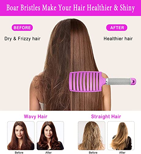 Detangling Brush Boar Bristle Hairbrush for Adult & Kids Wet or Dry Hair - KTKUDY Detangler Hair brush Getting Knots Out without Pain - Adds Shine and Makes Hair Healthier Purple - color: Purple