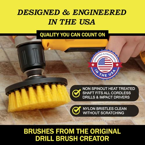 Drillbrush Drill Brush Attachment Set for Bathroom Cleaning – Power Scrubber Brush Kit for Tub, Tile, Shower, and Grout – All-Purpose Household Cleaning Brushes for Drill - Electric Grout Cleaner Kit - color: All Purpose Medium Yellow, size: 2in, 4in, 3.5
