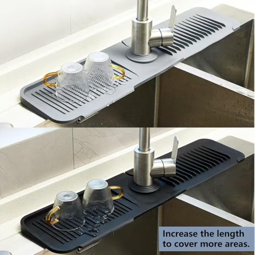 23.6" Adjustable Silicone Sink Splash Guard,5°Slope Drain Design, Silicone Faucet Mat for Kitchen Sink, Kitchen Sink Organizer,Keep Countertops Dry | Non-Slip Organizer for Sponge, Soap, Cups