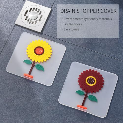 2 Pcs Drain Stopper Cover Silicone Bath Tub Stopper Flat Bathtub Plug, for Kitchen Gadgets Cute Bathroom Accessories, Flower Design