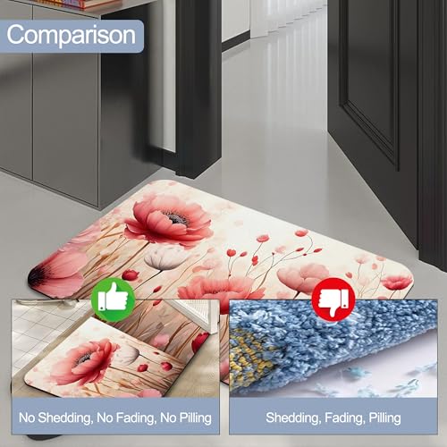 Bathroom Floor Mat,Spring Flowers Bathroom Rugs,Quick Dry Red Pink Floral Diatomaceous Bath Mat,Non Slip Super Absorbent Soft Floor Mat for Home Kitchen Dorm Patio 17 X 29.5 Inch - color: Spring Flowers
