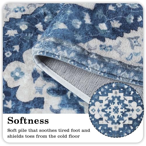 Uphome Vintage Bathroom Runner Blue Boho Non-Slip Long Bath Mat Oriental Soft Machine Washable Bedroom Rug Traditional Tribal Floral Floor Carpet for Kitchen Hallway Kids Room, 24x59 inch - color: Blue, size: 24x59 inch