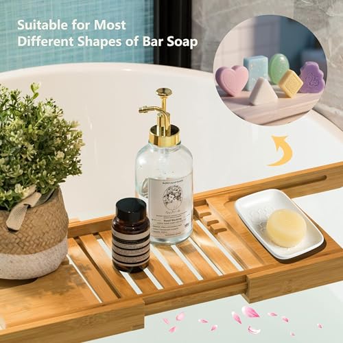 Gomakren Soap Dish for Shower, Ceramic Bar Soap Holder with Honeycomb Design, Soap Saver Tray for Bathroom Kitchen Sink, Sponge & Organizer Tray, Upscale Look, 5.5 Inch, White - color: White, size: Honeycomb