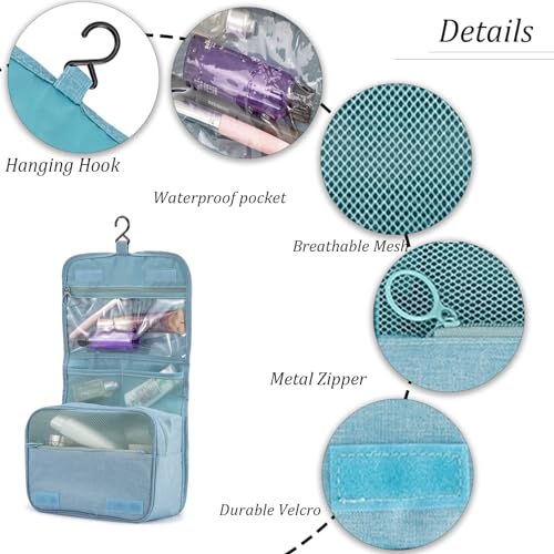 L&FY Hanging Travel Toiletry Bag Women's Cosmetic Organizer Makeup Case Pouch Men's Shaving Kits With Handle (Canvas Blue) - color: Canvas Blue, size: Compact Size