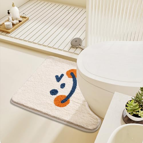 Cute Toilet Rug U Shaped, Microfiber Bathroom Toilet Rugs Non Slip Bath Mat Toliet Rug Machine Washable Absorbent Bathroom Rugs 20 x 22 Inches, Smile - color: Smile