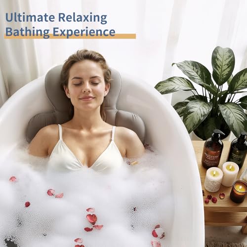Bath Cushion, Full Body Bathtub Pillow with 160 Suction Cups, Bath Mat for Head and Neck Support, with Laundry Bag (Dark Gray, 56" x 16") - color: Dark Gray, size: 56" X 16"