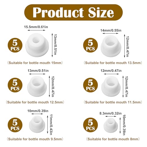 30Pcs 5 Sizes Silicone Hole Plug Waterproof 9.5-15mm - Rubber Stoppers Plugs White Bottle Stopper for Bottles Pipes Flower Pots - Round Stopper Seal Button Plugs