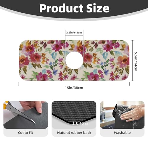 Floral Colorful 15" X 5.5" Kitchen Sink Splash Guard Faucet Faucet Guard Draining Mat Sink Splash Guard Faucet Kitchen Bathroom - color: Floral Colorful