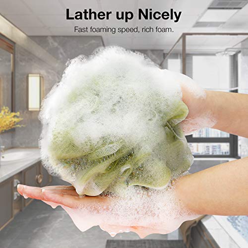 DadyMart Bath Shower Loofah Sponge 60g Bath Mesh Pouf Shower Ball Body Scrubber Exfoliating Bath Sponge for Women and Men, Set of 4, Black (Loofah-Medium, Army Green) - style: Army Green