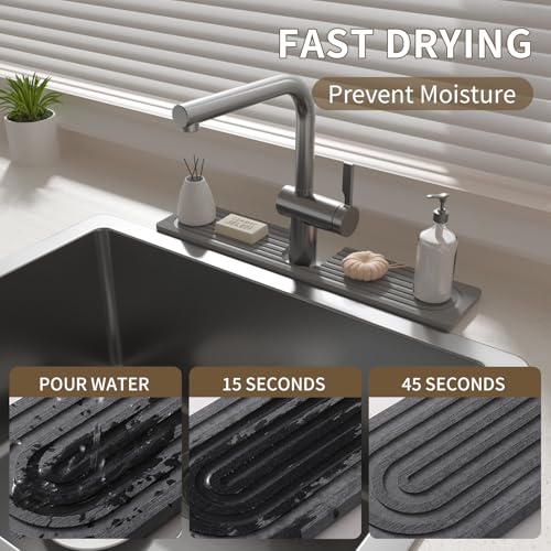 Faucet Mat for Kitchen Sink, Diatomite Stone Drying Sink Protectors, Bathroom Faucet Splash Guard, Quick Dry Water Absorbing, Non-Slip Stone Tray for Kitchen Counter, Grey, 15.7" x 3.9" - color: Grey, size: 15.7" x 3.9"