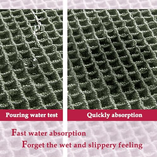 ZALL Waffle Bath Mat,Super Absorbent Non Slip Long Bathroom Runner Rug,Dark Green 24X60inch,Machine Washable Ultra Soft Floor Mats - color: Dark Green, size: 24 x 60 inches(Rectangular)
