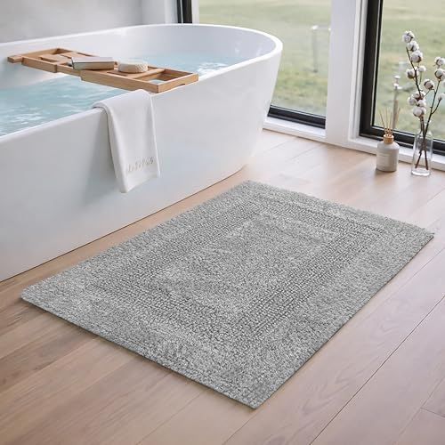 THE BEER VALLEY Set of 2 Reversible Bath Rug 21x32/17x24 Inch - Light Grey | Cotton Absorbent Bathmat for Bathroom, Washable Toilet Throw Thick Mat - color: Light Grey, size: 1'9" x 2'8" (Rectangular)