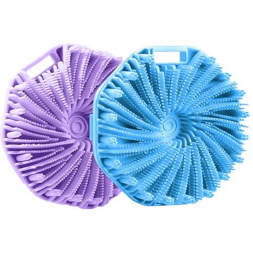 Silicone Body Scrubber for Shower, Shower Body Brush for Effective Showering Exfoliation and Gentle Massage Back Scrubber with Soft Bristles, Loofah Alternative for Sensitive Skin, Gift for Family - color: Blue and Purple