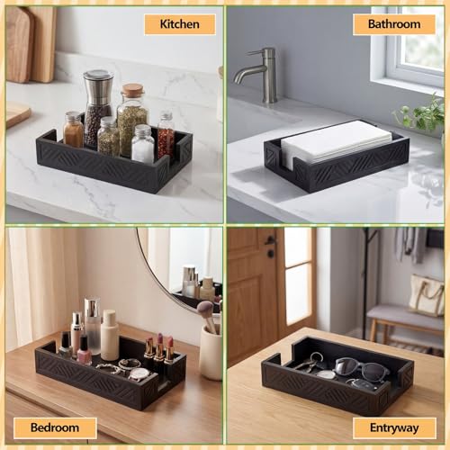 Wood Napkin Holder for Bathroom Paper Towel Holder Tray for Guest Farmhouse Rustic Wooden Tray Disposable Hand Towels Basket Modern Tabletop Decor for Cocktail Kitchen Coffee Bar(Black) - color: Black