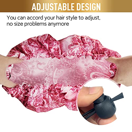 Shower Caps for Women, Extra Large Adjustable Waterproof Reusable Shower Cap, Hair Cap for Shower Hat for Women Girls Long Thick Hair, Bath Caps for Hair Protection - color: Red Print, size: X-Large