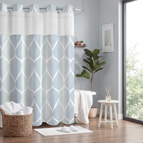 Yiatn No Hook Dark Blue Double Shower Curtain with Snap in Fabric Liner Set - Hotel Style with See Through Mesh Top Window, Modern Geometric Waterdrop Design,Waterproof and Washable, 71x74 INCH - color: Dark Blue, size: 71"W x 74"L (Pack of 1)