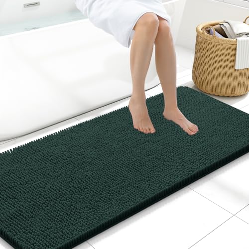 Arotive Bathroom Rugs 59x20, Extra Soft Absorbent Shaggy Chenille Bath Rugs, Machine Washable Rubber Backing Bath Mats for Bathroom Floor Tub and Shower, Home Decor Accessories,Blackish Green - color: Blackish Green, size: 59" X 20"
